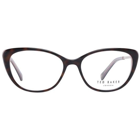 Ted Baker Brown Women Glasses Frame in acetate with full-rim cat eye style, demo lenses, and branded case included.