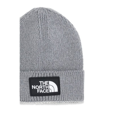 The North Face Gray Marabou Beanie with ribbed fabric and logo patch.