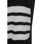 Striped cuff detail on Thom Browne Cardigan, fleece wool, iconic brand logo bands.