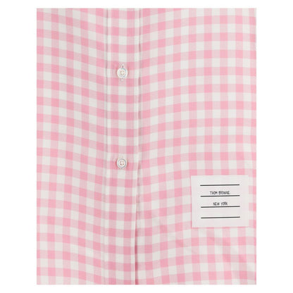Thom Browne Multicolor Silk Pattern Shirt in light pink gingham, featuring button fastening and label detail for sophisticated style.