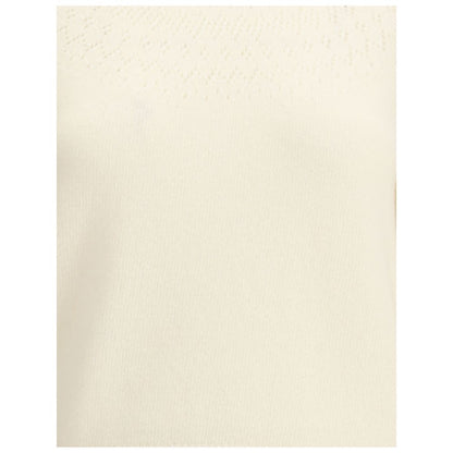 Thom Browne White Fleece Wool Sweatshirt with pointelle design and ribbed details showcasing iconic tricolor sleeve bands.