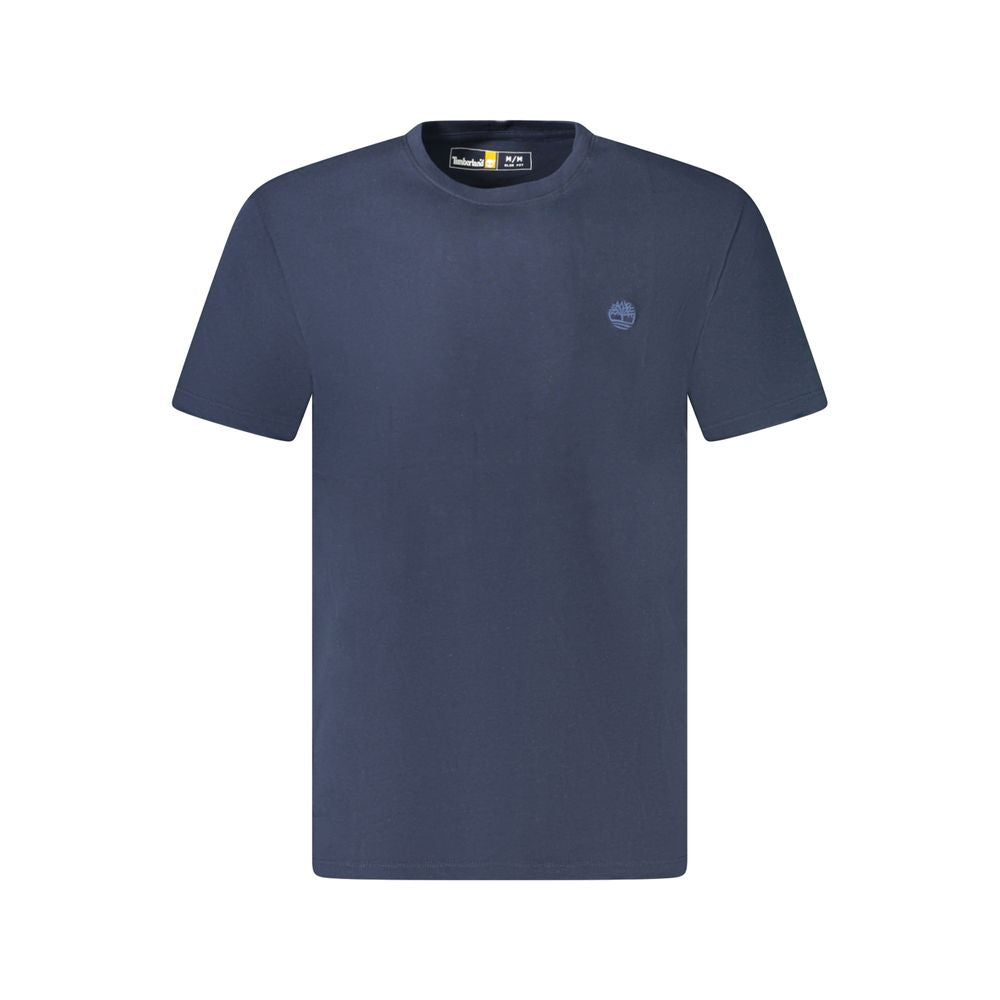 Timberland Blue Cotton T-Shirt with short sleeves, crew neck, and embroidered logo.