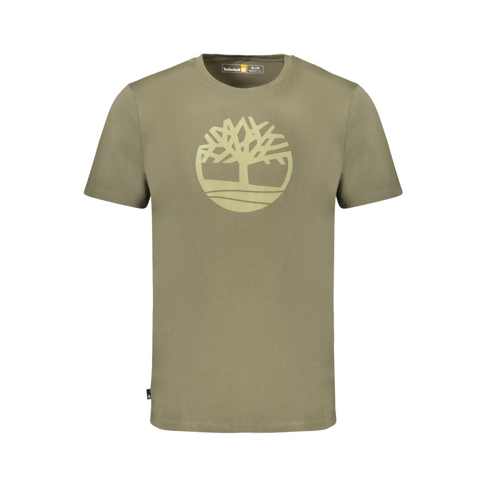 Timberland Green Cotton Men T-Shirt with logo and short sleeves, showcasing a classic crew neck design and premium quality material.
