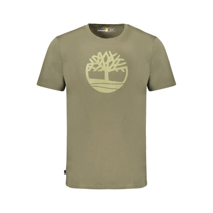 Timberland Green Cotton Men T-Shirt with logo and short sleeves, showcasing a classic crew neck design and premium quality material.