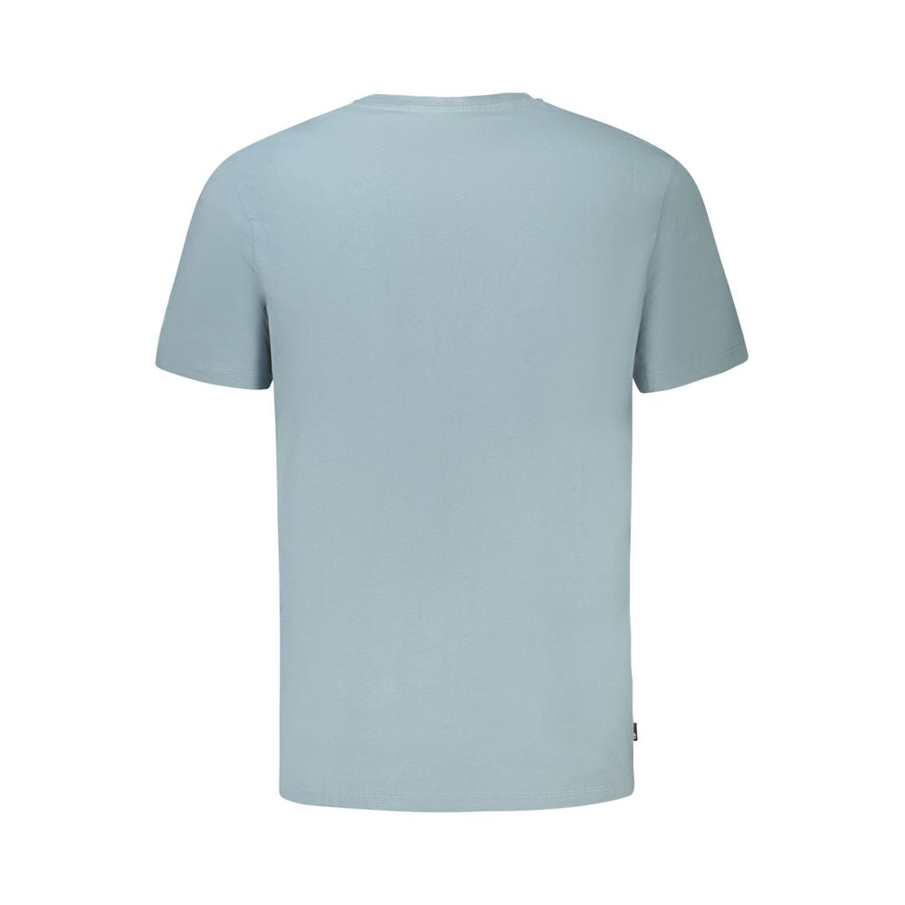 Back view of Timberland Light Blue Organic Cotton Men T-Shirt, showing plain design with short sleeves, made from 100% organic cotton.