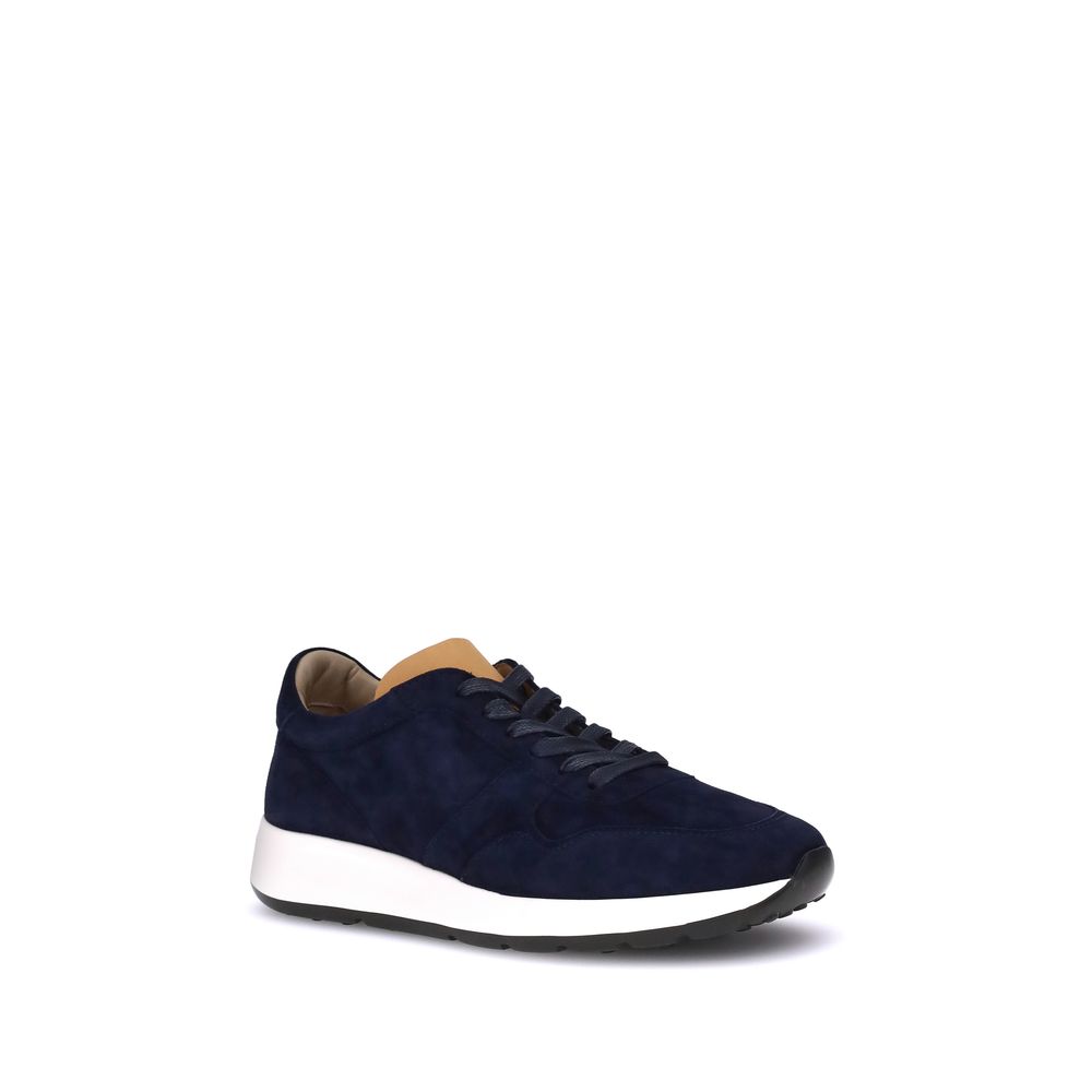 Alt Tag: Tod's Blue Calf Leather Bos Taurus Low Top Sneakers with suede finish and rubber sole, designed for comfort and style.
