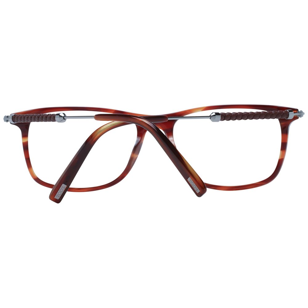 Tod's Brown Men Glasses Frame, full-rim plastic with rectangular style and demo lenses, includes branded case, size 56-17-145.