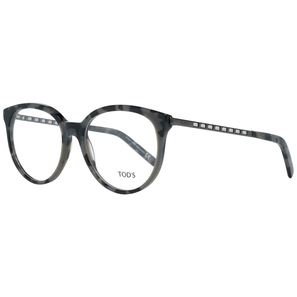 Tod's Gray Plastic Glasses (Frames) for Women with Full-Rim Round Style, 53mm Lenses Width, Demo Lenses, Grey Frame, Branded Case Included.