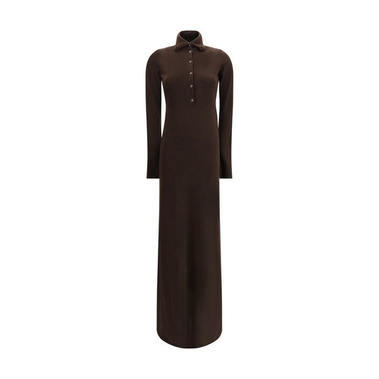 Tom Ford Brown Cashmere Casual Dress with high collar and button closure, full-length sleeves, elegant AW25 design.