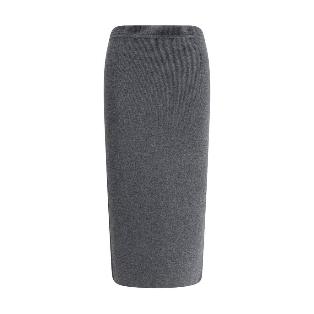 Tom Ford Gray Cashmere Long Skirt, luxury knit design with ribbed waistband, sophisticated AW25 fashion.