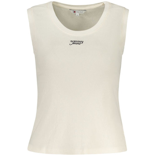 Tommy Hilfiger Beige Cotton Tank Top with wide neckline, logo embroidery, made of 95% regenerative cotton, stylish and eco-friendly fashion.