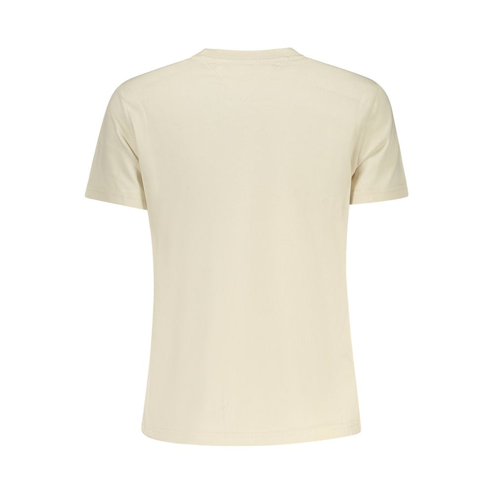 Back view of Tommy Hilfiger Beige Cotton Women T-Shirt with short sleeves and crew neck, showcasing sustainable fashion design.