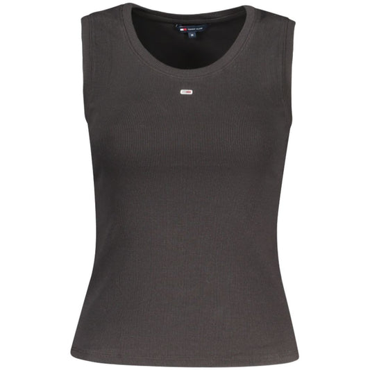 Tommy Hilfiger Black Cotton Tank Top with wide neckline, logo embroidery, made of 95% regenerative cotton.