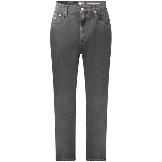 Tommy Hilfiger Black Cotton Women Jeans with iconic logo embroidery, ultra-high tapered fit, eco-friendly regenerative cotton design.