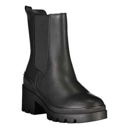 Tommy Hilfiger Black Polyester Ankle boot with side elastic, 6 cm heel, and logo detailing.