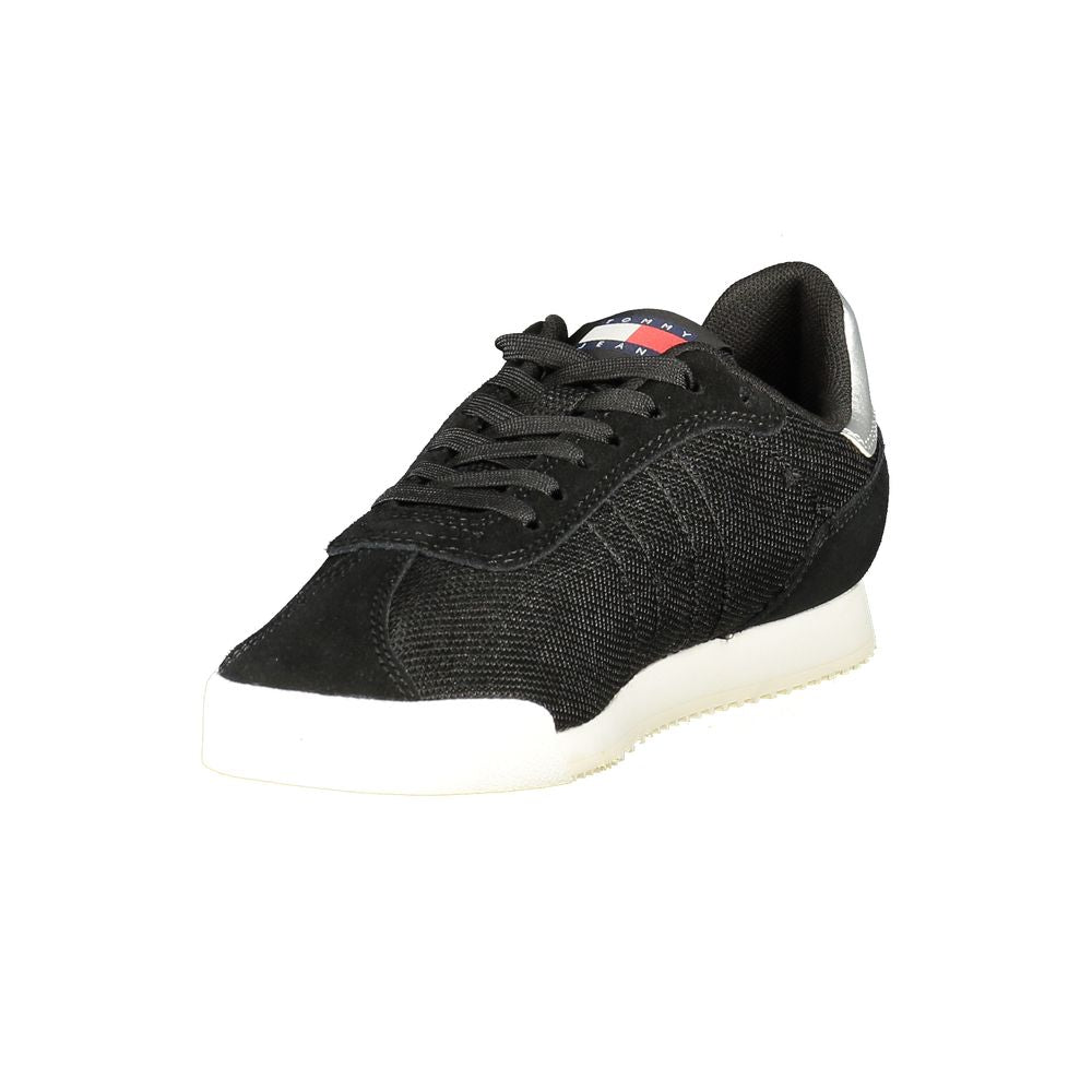 Tommy Hilfiger Black Polyester Women Sneaker with eco-friendly design, contrasting details, and iconic logo, perfect for fashion-forward style.