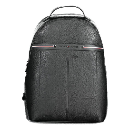 Tommy Hilfiger Black Polyethylene Men Backpack with logo and multiple pockets for style and organization.