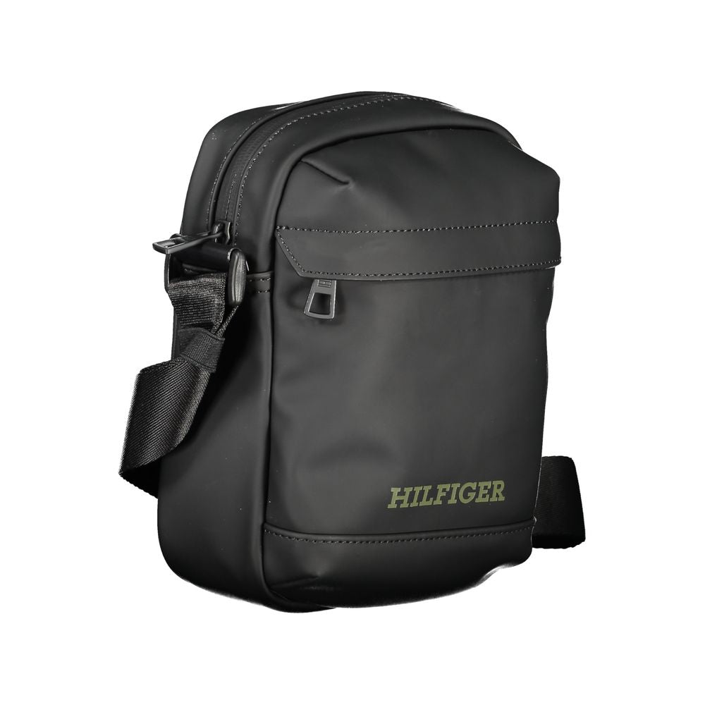 Tommy Hilfiger Black Polyethylene Shoulder Bag with adjustable strap, external pocket, internal pocket, and logo print