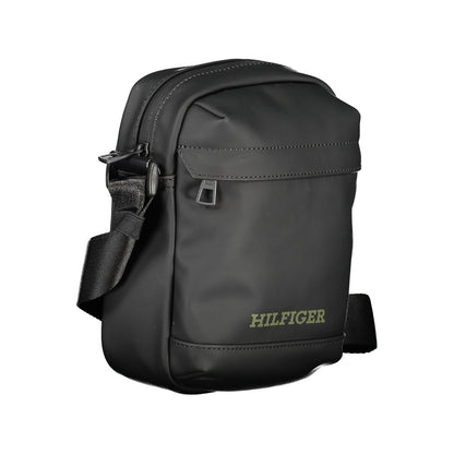 Tommy Hilfiger Black Polyethylene Shoulder Bag with adjustable strap, external pocket, internal pocket, and logo print