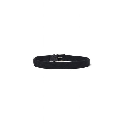 Tommy Hilfiger Black Recycled Polyester Belt with shiny metal buckle for stylish and comfortable fit.
