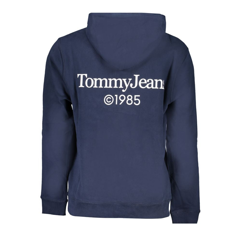 Tommy Hilfiger Blue Cotton Men Sweater with hood and Tommy Jeans logo on back, showcasing iconic style and comfort.
