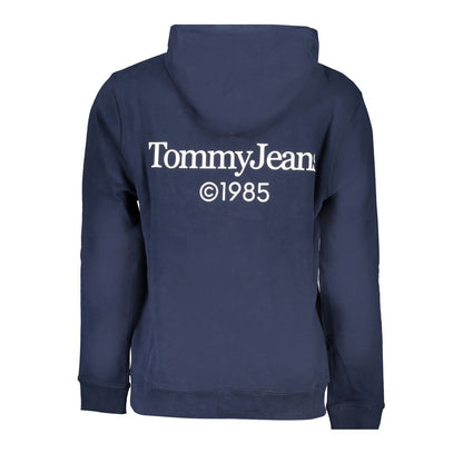 Tommy Hilfiger Blue Cotton Men Sweater with hood and Tommy Jeans logo on back, showcasing iconic style and comfort.