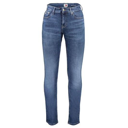 Tommy Hilfiger Blue Cotton Men's Slim Jeans with washed effect and iconic embroidery details for effortless style and comfort.