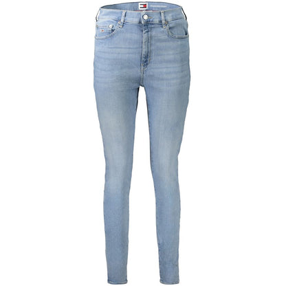 Tommy Hilfiger Blue Cotton Women's Skinny Jean with high waist and washed effect, featuring Tommy logo for a chic casual look.