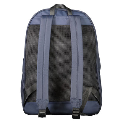 Back view of Tommy Hilfiger Blue Polyester Backpack showing adjustable shoulder straps and sleek design.