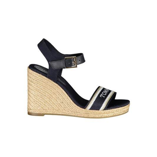 Tommy Hilfiger Blue Polyester Sandal with 11 cm wedge, ankle buckle, contrast details, and embroidery logo.
