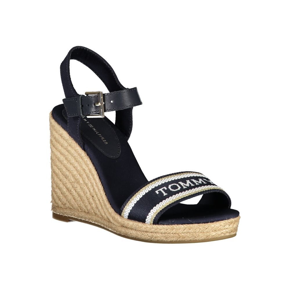 Tommy Hilfiger Blue Polyester Sandal with 11 cm wedge, ankle buckle lacing, contrast details, and embroidery logo.
