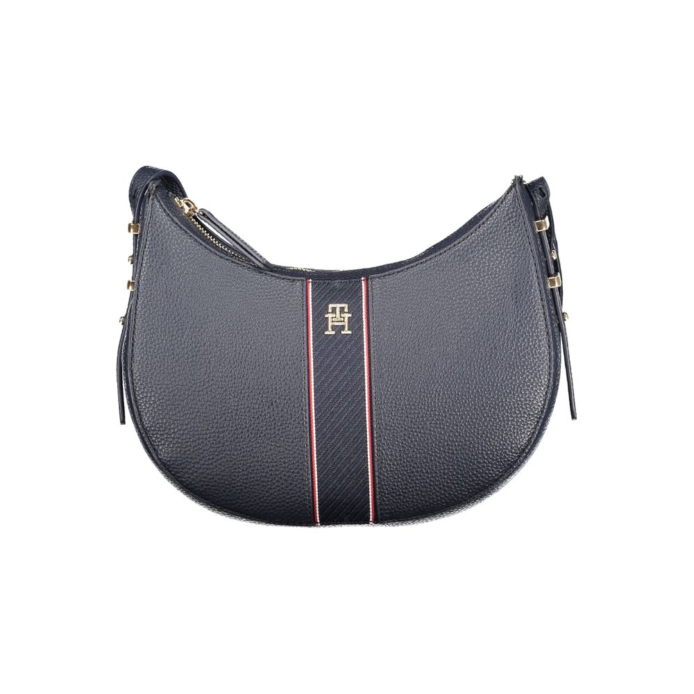 Tommy Hilfiger Blue Polyethylene Women Handbag with logo and adjustable strap, featuring sleek design and zip closure, perfect for essentials.