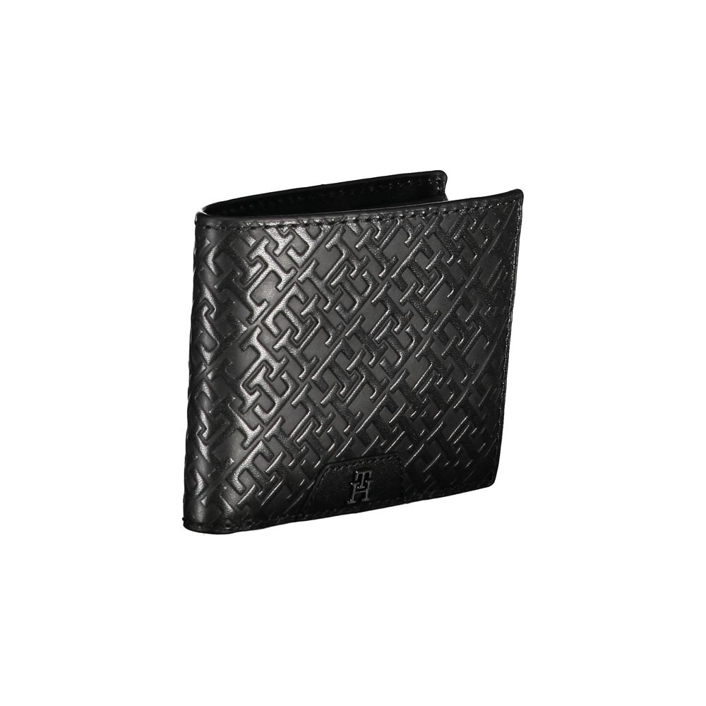 Tommy Hilfiger Elegant Leather Double Card Wallet in black with embossed pattern, stylish and practical accessory for modern men.