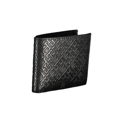 Tommy Hilfiger Elegant Leather Double Card Wallet in black with embossed pattern, stylish and practical accessory for modern men.