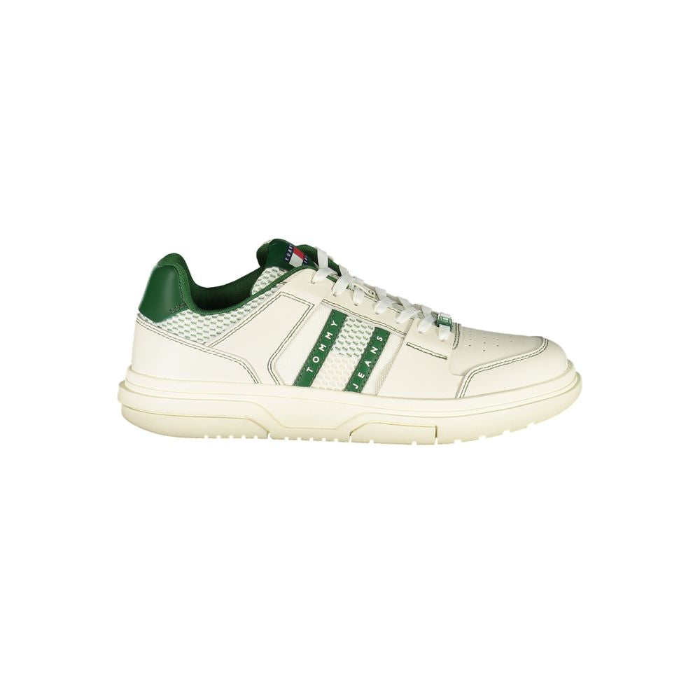 Tommy Hilfiger Green Leather Men Sneaker with iconic logo and removable insole for personalized comfort.
