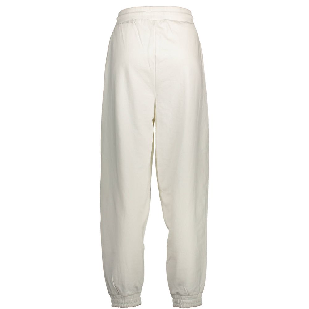 Tommy Hilfiger White Cotton Pant with elastic waistband, laces, pockets, embroidery, logo, made from 100% recycled fiber blend.