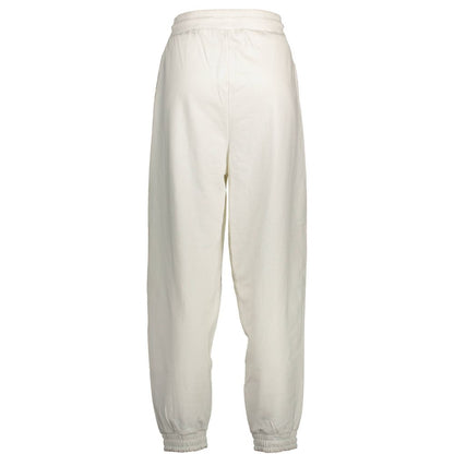 Tommy Hilfiger White Cotton Pant with elastic waistband, laces, pockets, embroidery, logo, made from 100% recycled fiber blend.