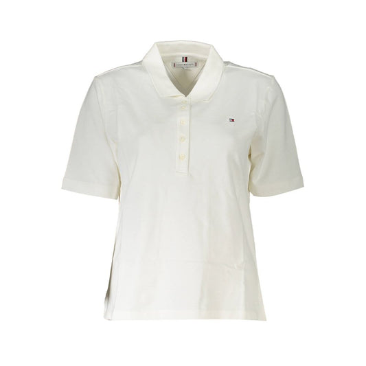 Tommy Hilfiger White Cotton Polo Shirt, short sleeve, 5 buttons, logo embroidery, made with 95% organic cotton.