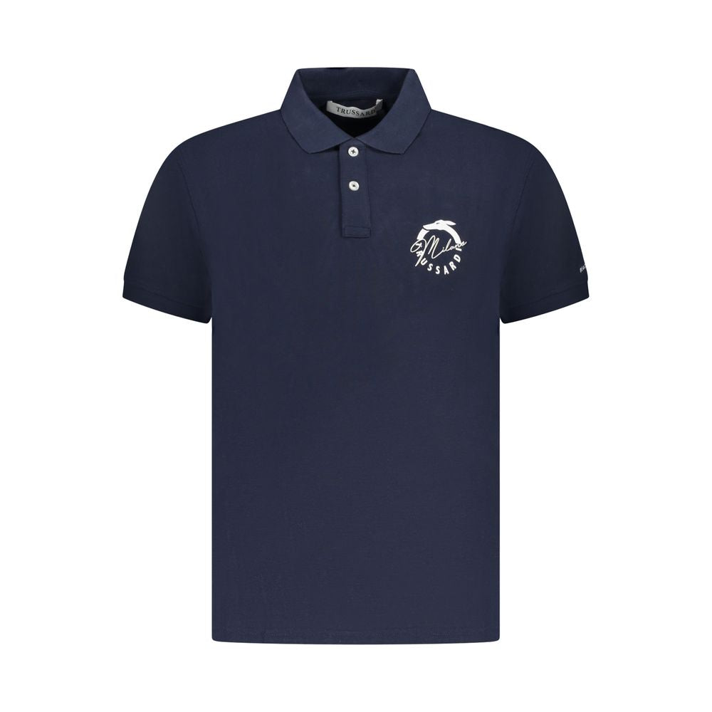 Trussardi Blue Cotton Men Polo Shirt with logo print and two-button placket, epitomizing sleek Italian style