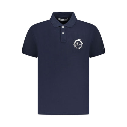 Trussardi Blue Cotton Men Polo Shirt with logo print and two-button placket, epitomizing sleek Italian style
