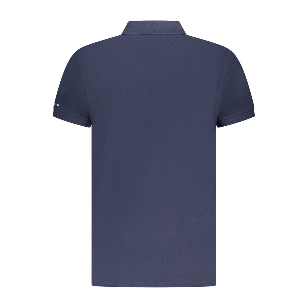 Trussardi Blue Cotton Men Polo Shirt, back view showcasing sleek design, short sleeves, logo print detail, Italian style.