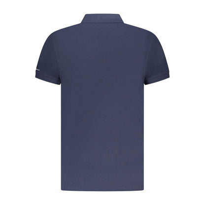 Trussardi Blue Cotton Men Polo Shirt, back view showcasing sleek design, short sleeves, logo print detail, Italian style.