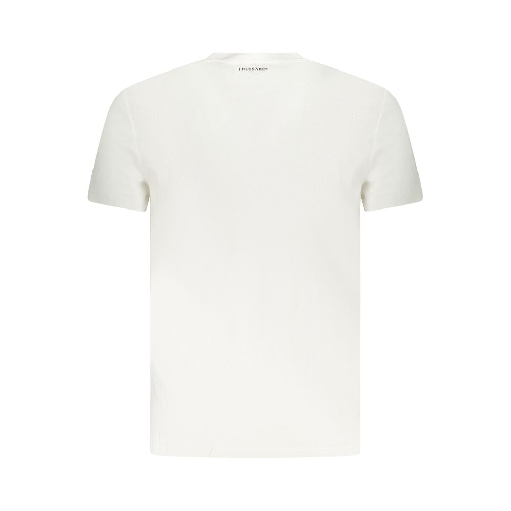 Back view of Trussardi White Cotton Men T-Shirt showcasing logo, crafted from soft cotton for sophisticated casual attire.