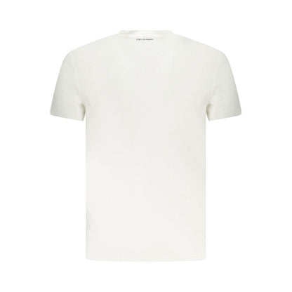 Back view of Trussardi White Cotton Men T-Shirt showcasing logo, crafted from soft cotton for sophisticated casual attire.