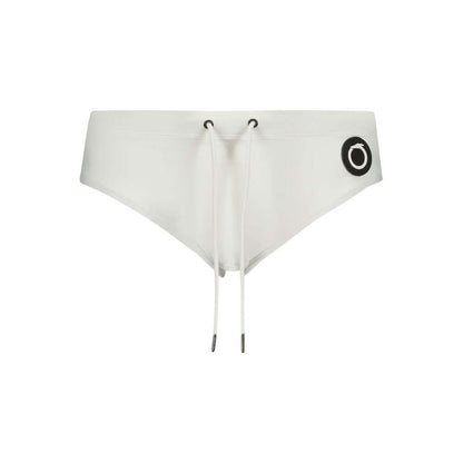 Trussardi White Elastane Swimwear with elastic waist, laces, and logo application, beach briefs style.