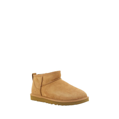 UGG Brown Goatskin Ankle Boots with shearling lining and knurled sole for durability and comfort.