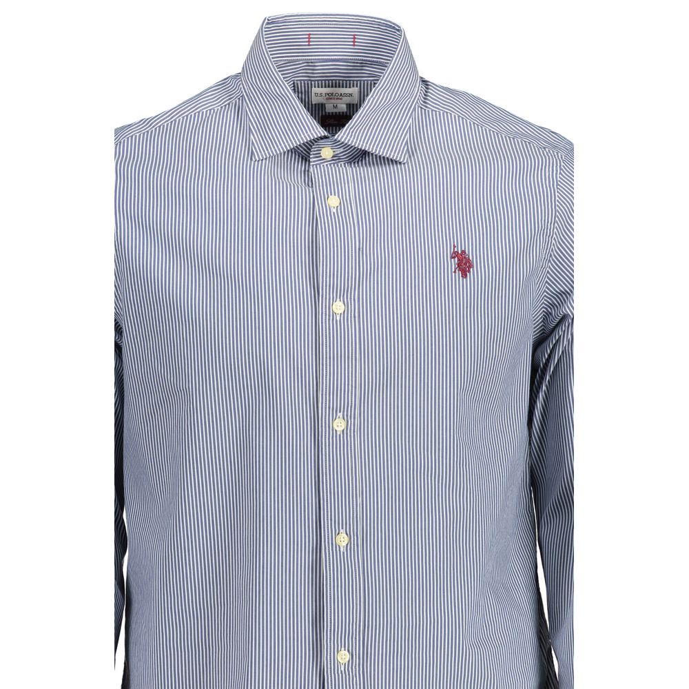 U.S. POLO ASSN. Blue Cotton Men Shirt with subtle embroidery and classic French collar