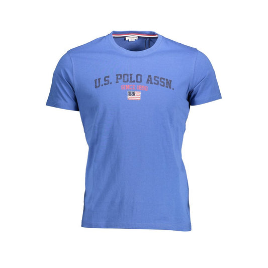 U.S. POLO ASSN. Blue Cotton Men T-Shirt with bold logo and crew neck, showcasing sophistication and comfort for the modern wardrobe.