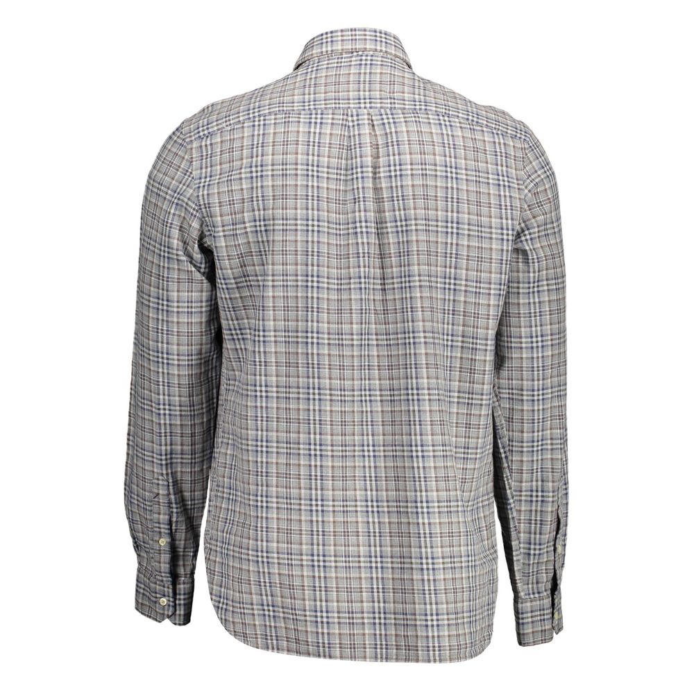 Back view of U.S. POLO ASSN. Brown Cotton Men Shirt with plaid pattern and long sleeves for versatile style.