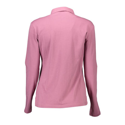 Back view of U.S. POLO ASSN. Pink Cotton Women Polo Shirt with long sleeves and tailored fit, featuring elegant style and comfort.